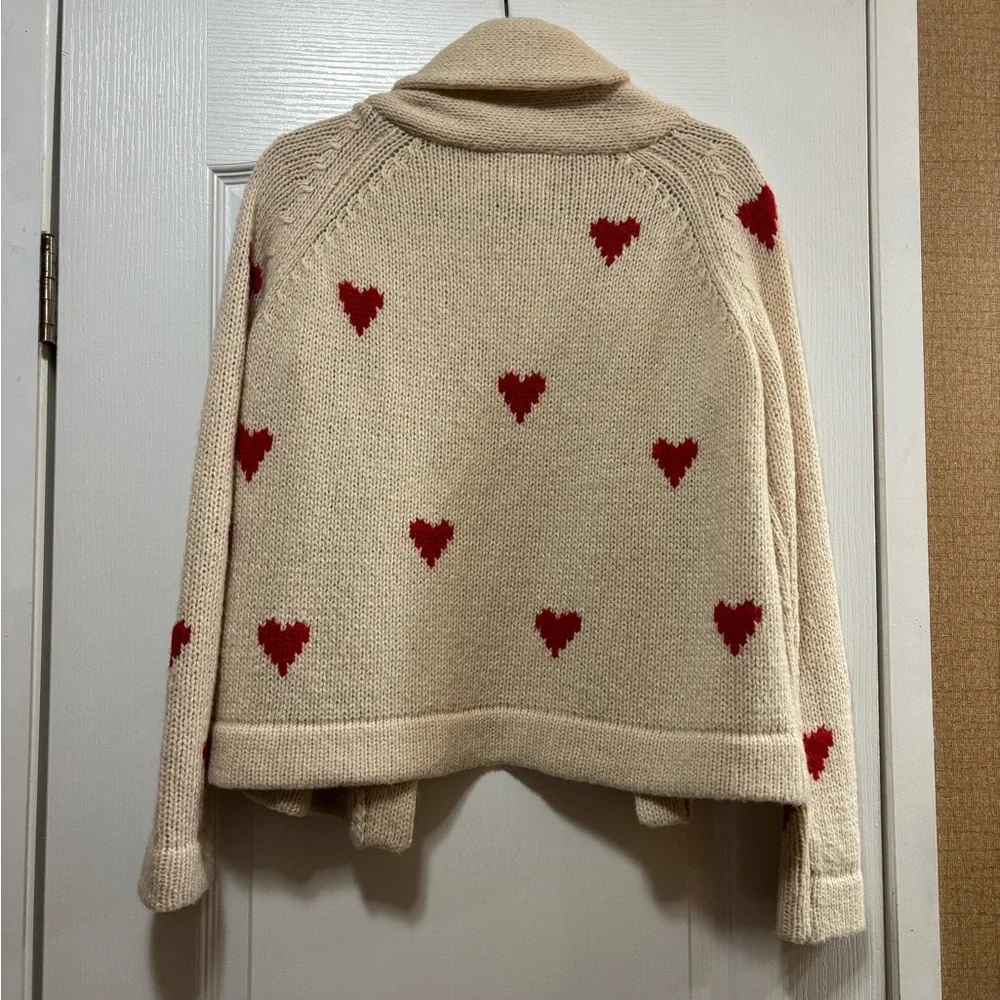 THE GREAT. Cream Cardigan with Red Heart Accents - Picture 9 of 16